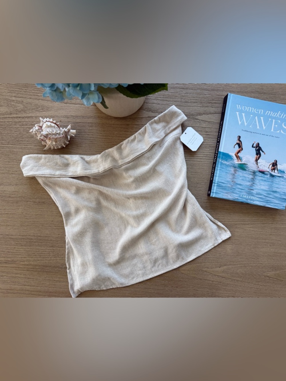 Altar’s State Soft Beige Women’s linen strapless top - Chic Neutral